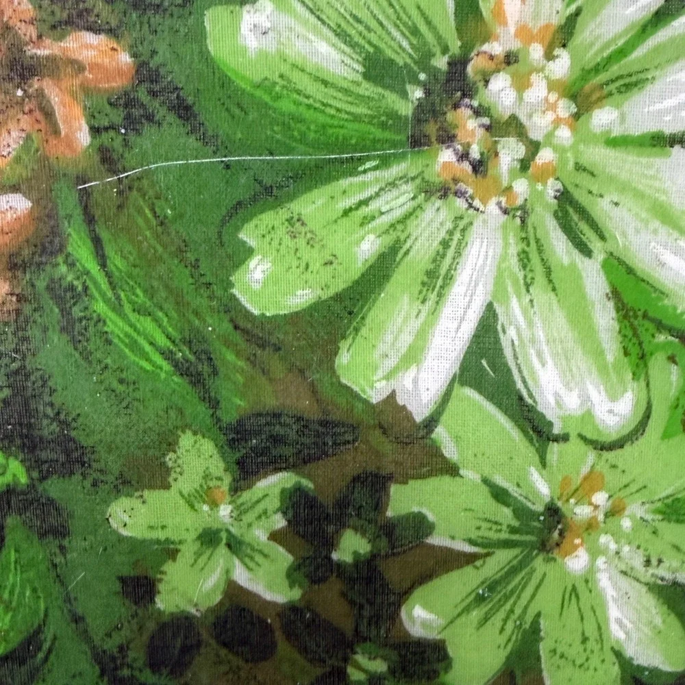 VTG 1960s MCM Fiberglass Floral Serving Tray 16x12 Green‎ Daisy Retro